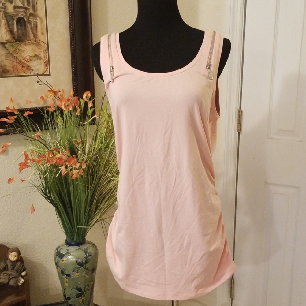 NWT Kors pink casual athletic zipper tank, L